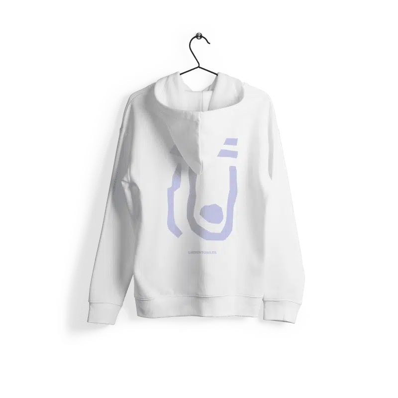 LISTENTOJULES | Hoody | White with backprint in purple