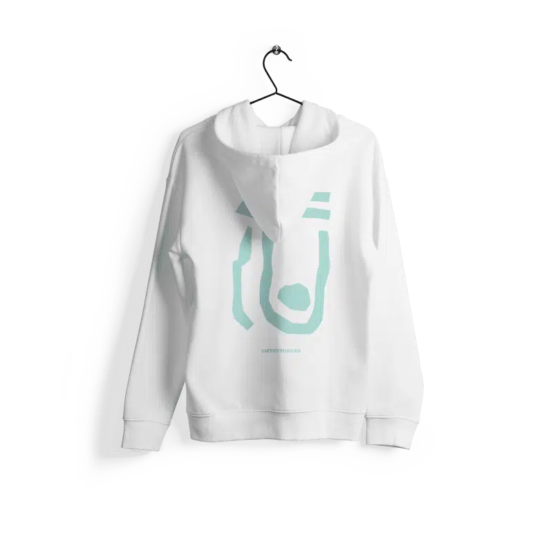 LISTENTOJULES | Hoody | White with Backprint in Turquoise