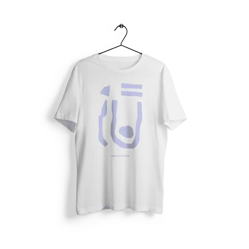 LISTENTOJULES | T-Shirt | White with front print in purple