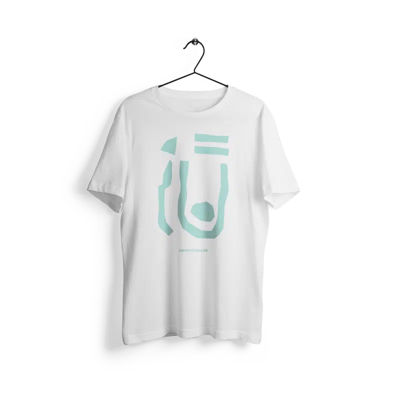 LISTENTOJULES | T-Shirt | White with front print in turquoise