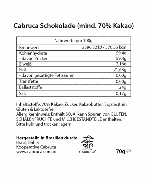 CABRUCA CHOCOLATE – 1 bar á 70g 2