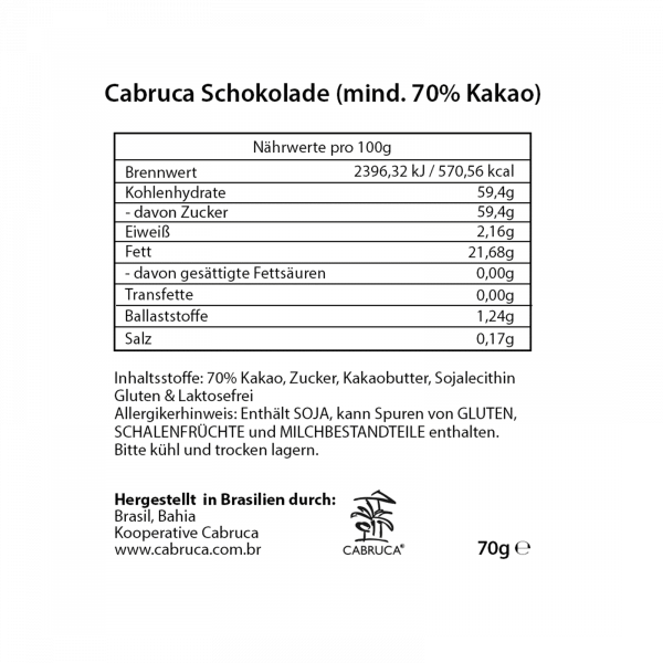 CABRUCA CHOCOLATE – 1 bar á 70g 2