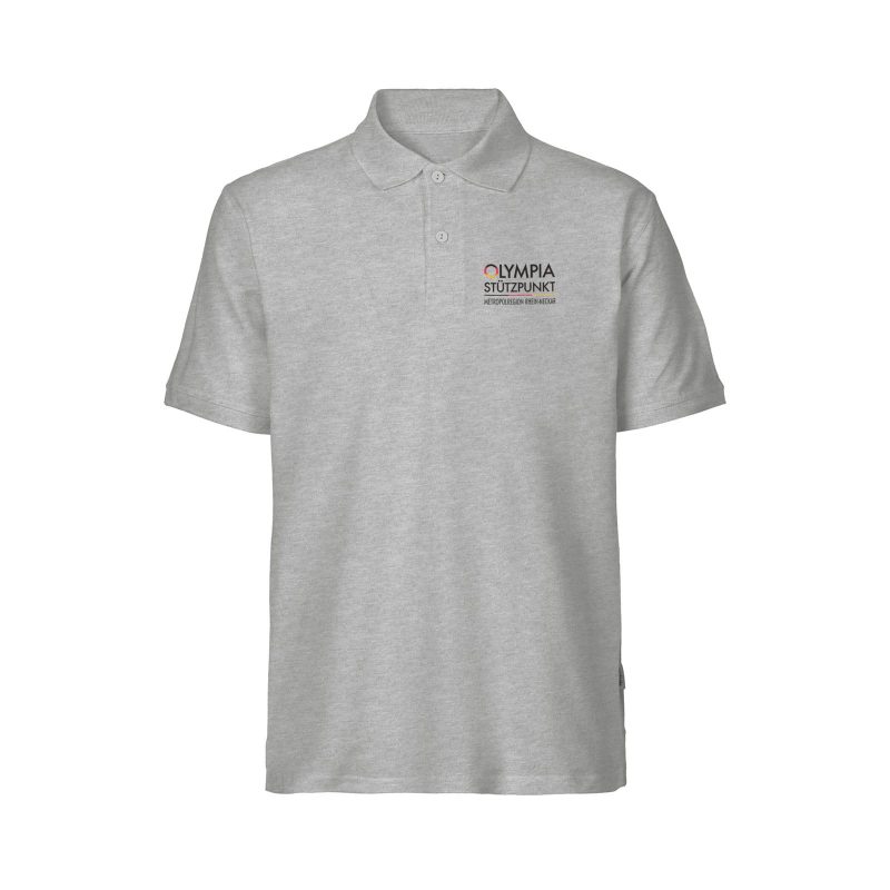 Olympiastützpunkt MRN | Unisex Polo-Shirt | Grau meliert mit Brustprint 1