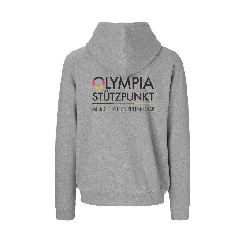 Olympiastützpunkt MRN | Zip-Hoodie | Grau meliert mit Front- und Backprint – Bild 2